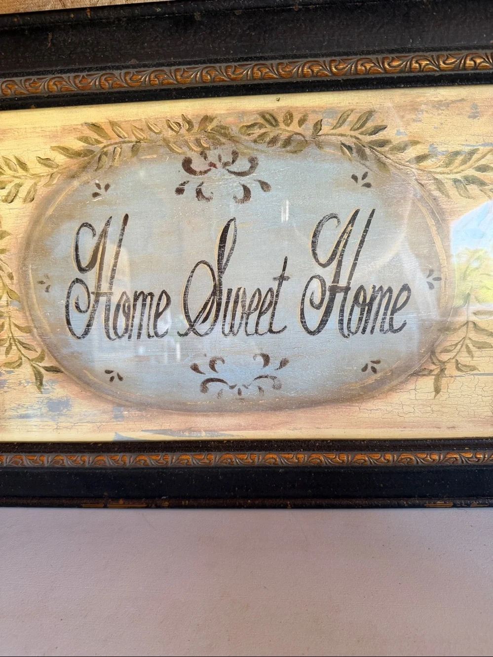 Home Sweet Home Framed Wall Art - Black Frame, Cream & Blue Sign